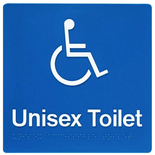 Unisex Disabled Toilet Braille Sign - Blue/White