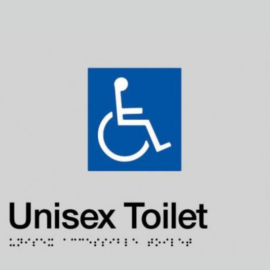 Unisex Disabled Toilet Braille Sign - Silver/Black