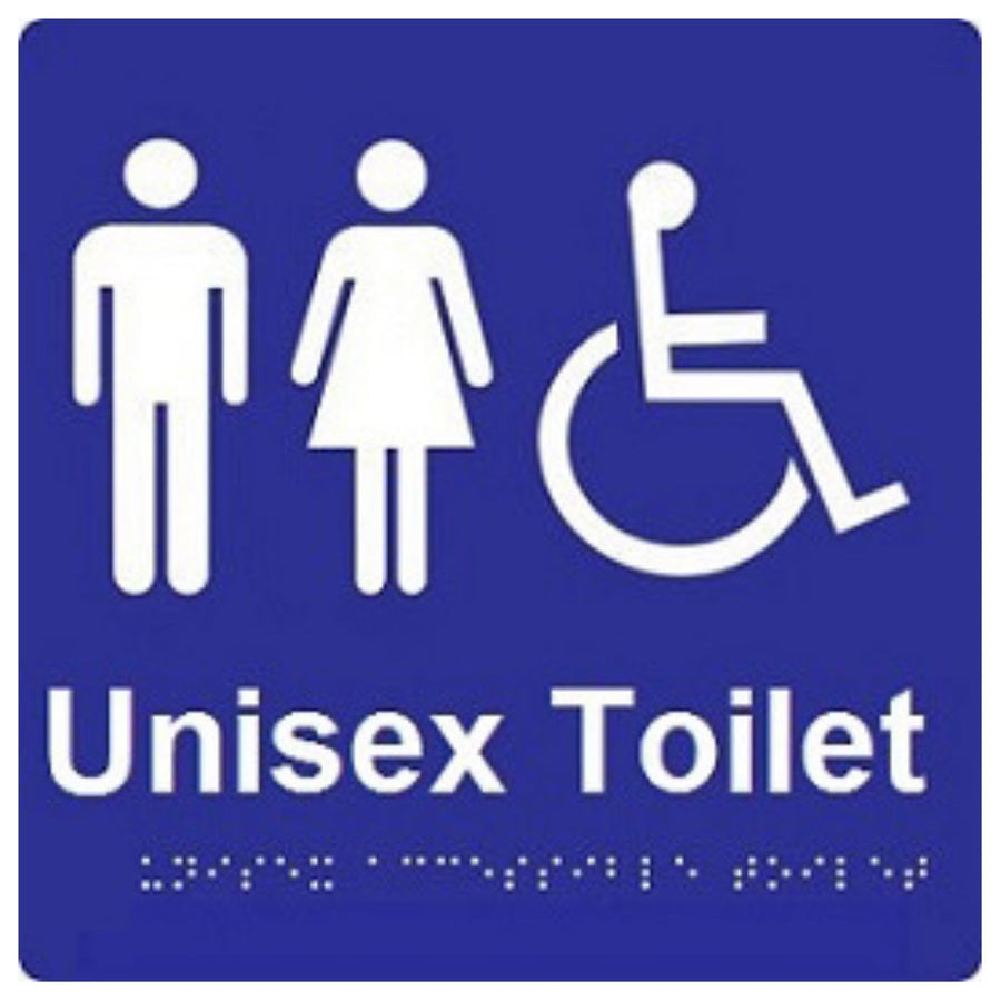 Dolphy Blue White Unisex Accessible Toilet Braille Sign 180x210mm