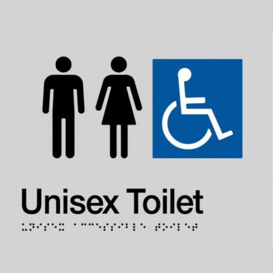 Unisex Accessible Toilet Braille Sign - Silver/Black