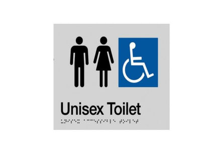 Unisex Accessible Toilet Braille Sign - Silver/Black
