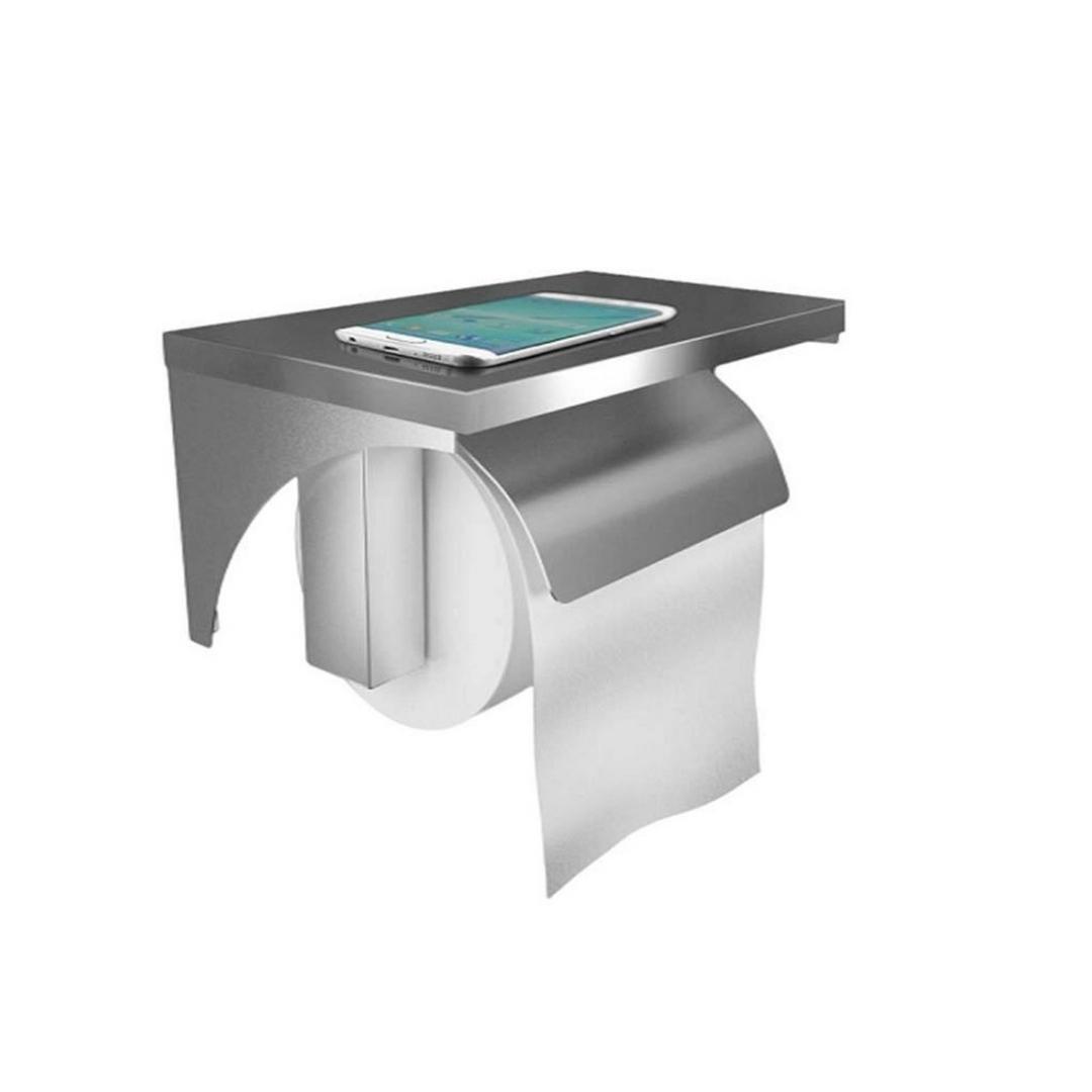 Premium Stainless Steel Toilet Roll Holder – Satin with Shelf