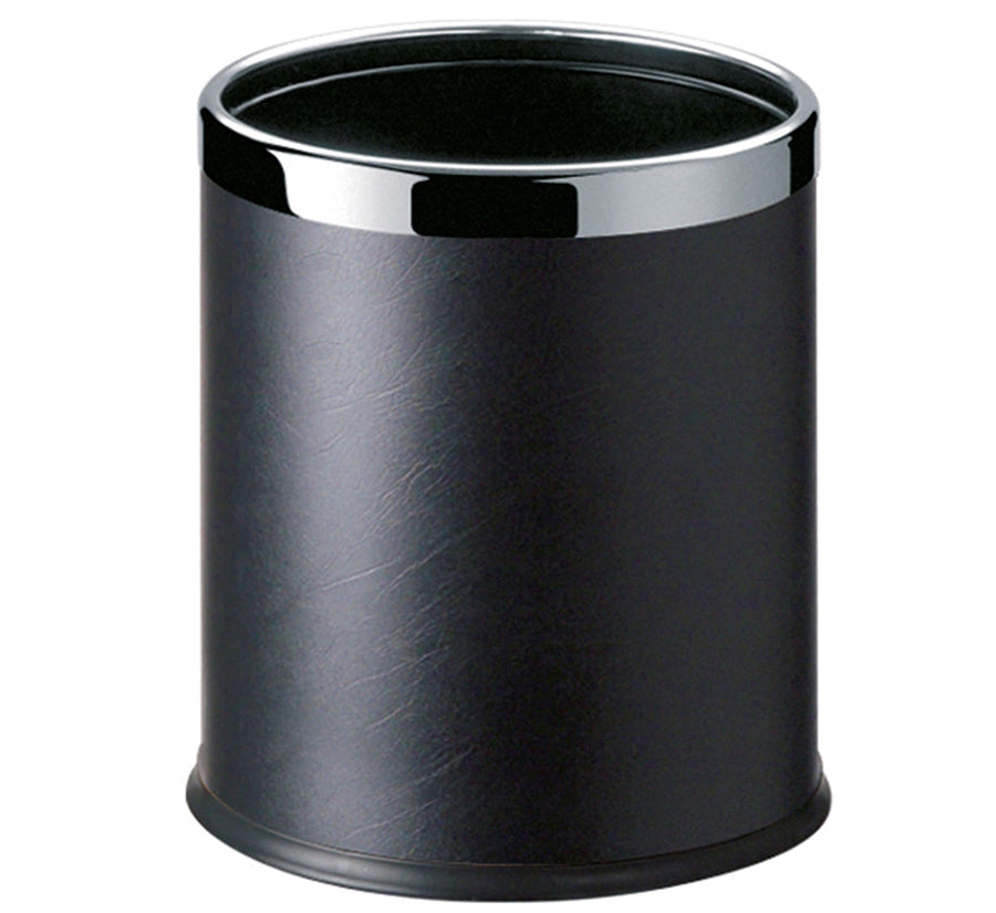 Premium Round Leatherette Room Bin – Black 10L