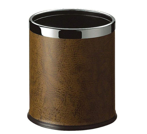 Premium Round Leatherette Room Bin – Brown 10L