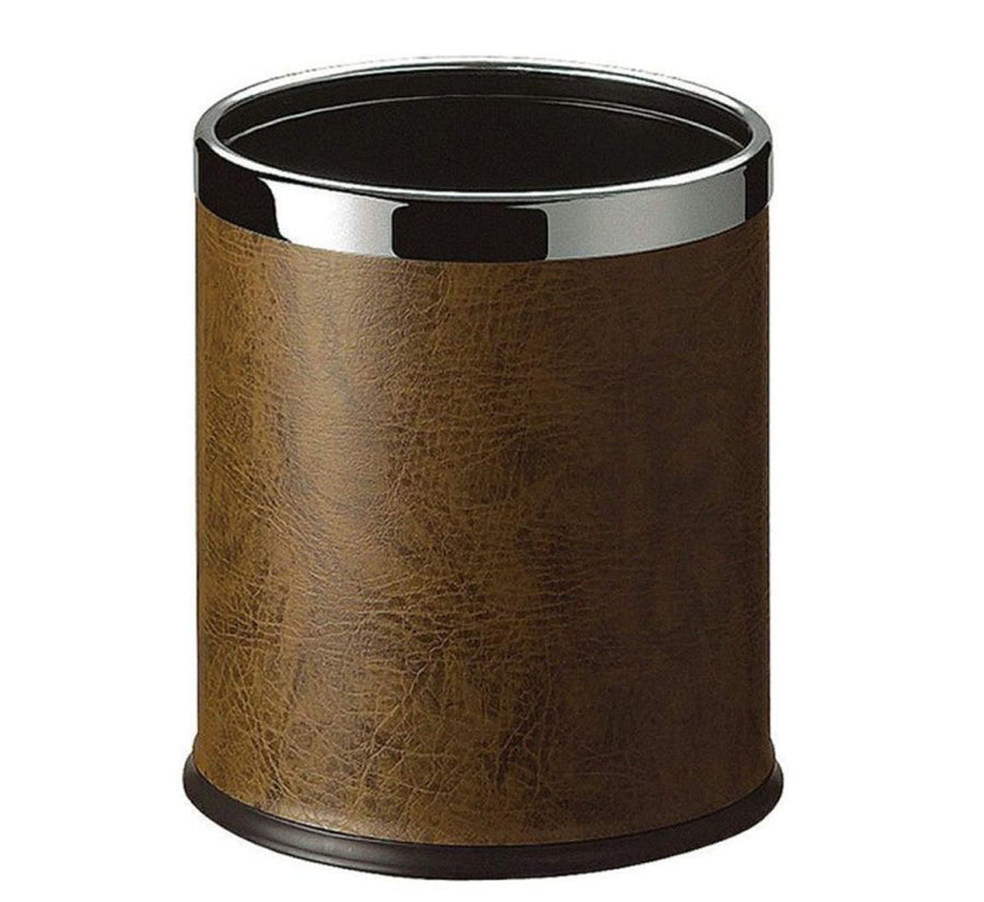 Premium Round Leatherette Room Bin – Brown 10L
