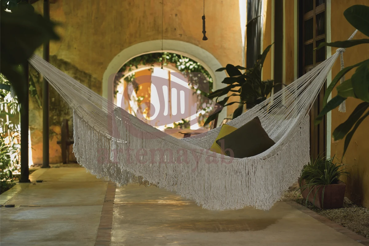 Mayan Legacy Ivory Cascade Hand-Woven Mexican Hammock - King