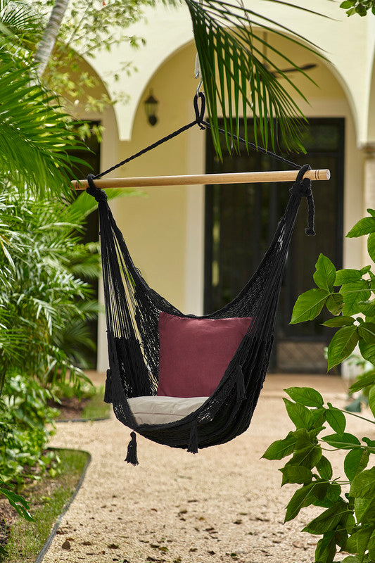 Mayan Legacy Extra Large Black Outdoor Cotton Mexican Hammock Chair - SuperSaverAU - view 1