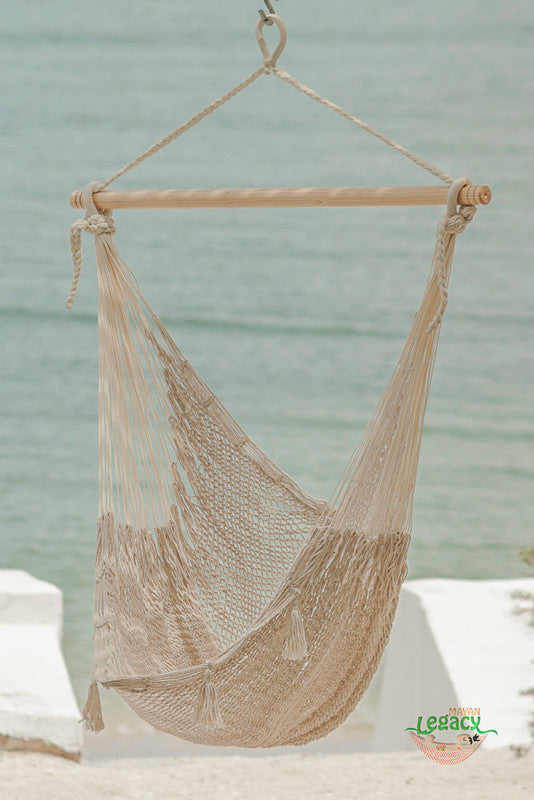 Mayan Legacy Extra Large Outdoor Cotton Mexican Hammock Chair - Cream Colour - SuperSaverAU - view 5
