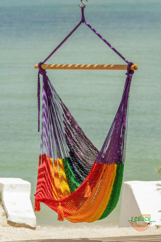 Mayan Legacy Extra Large Outdoor Cotton Mexican Hammock Chair - Rainbow Colour - SuperSaverAU - view 2