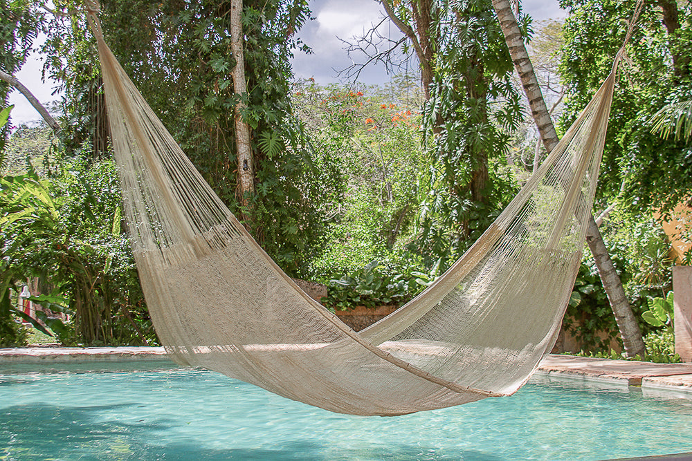Mayan Legacy Queen Size Super Nylon Hammock - Weather-Resistant, UV-Protected, Cream - SuperSaverAU - view 2