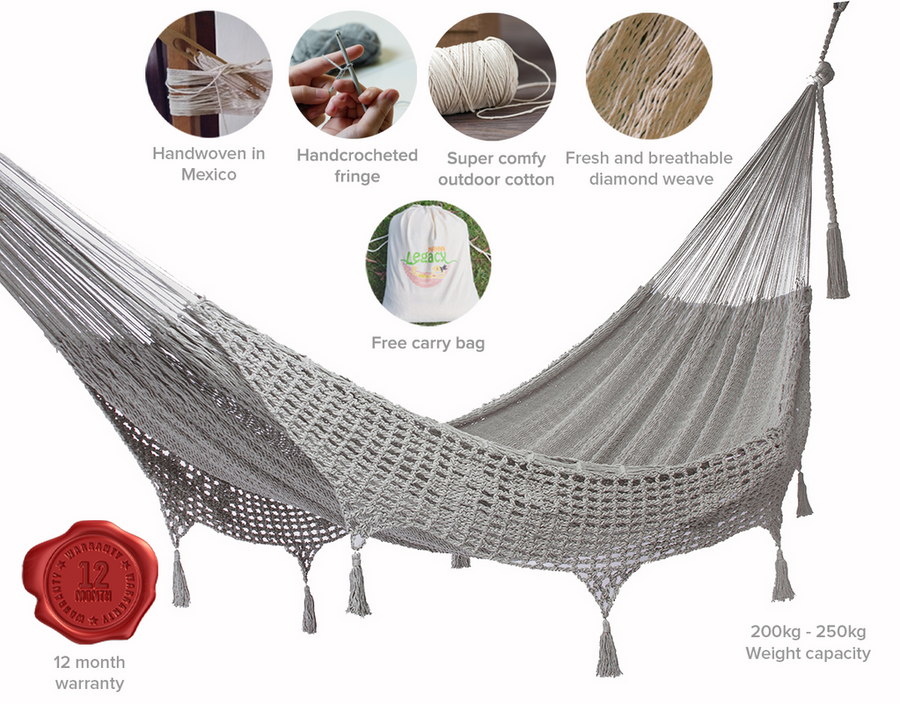 Mayan Legacy King Size Hammock - Handwoven Cotton with Crocheted Tassels - SuperSaverAU - view 1