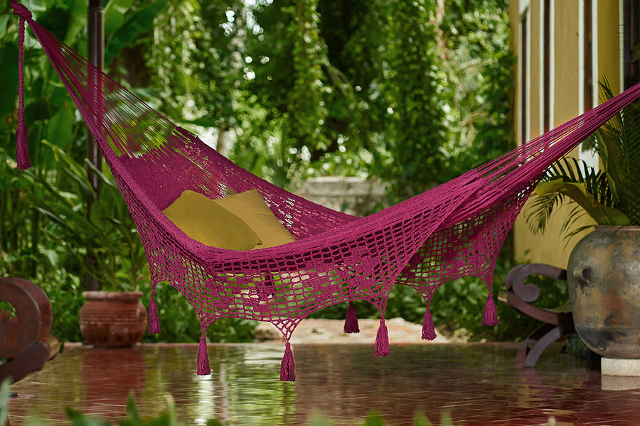 Mayan Legacy King Size Hammock - Handwoven Cotton with Crocheted Tassels, Pink - SuperSaverAU - view 1