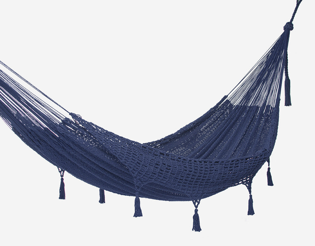 Mayan Legacy Queen Size Outdoor Cotton Hammock with Hand-Crocheted Tassels - Blue - SuperSaverAU - view 1