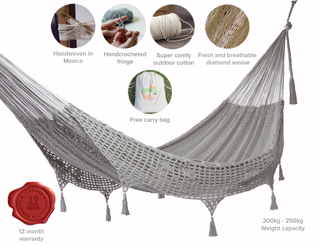 Mayan Legacy Queen Size Hammock - Hand Woven Cotton with Crocheted Tassels - SuperSaverAU - view 1