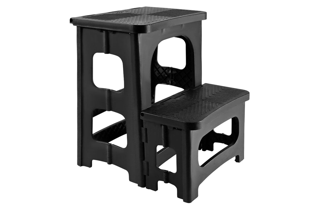 Black Folding 2 Step Stool Non-Slip Collapsible PP Ladder for Home Bathroom Kitchen