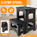 Black Folding 2 Step Stool Non-Slip Collapsible PP Ladder for Home Bathroom Kitchen