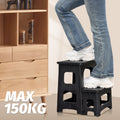 Black Folding 2 Step Stool Non-Slip Collapsible PP Ladder for Home Bathroom Kitchen