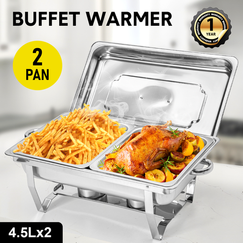 Alston 9L Stainless Steel Bain Marie Chafing Dish Set - 2 x 4.5L Pans
