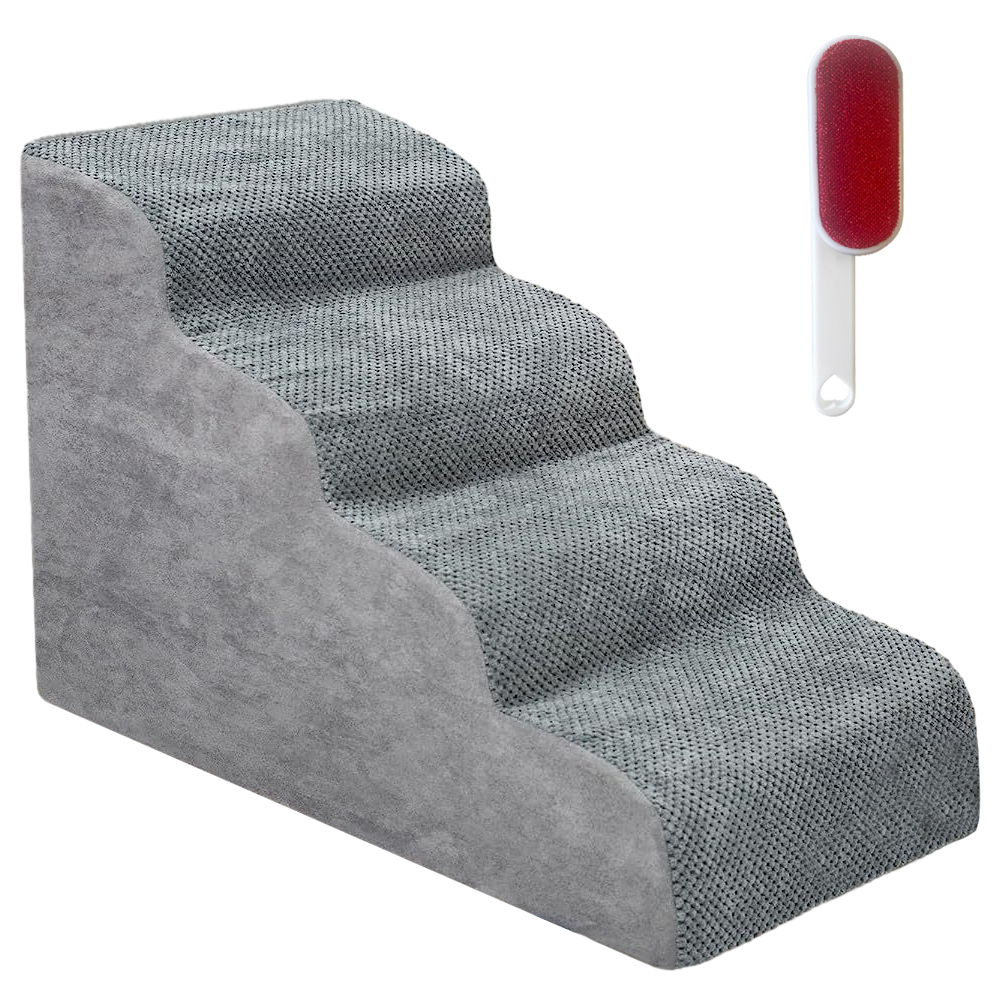 Premium 4-Tier Foam Dog Ramp with Non-Slip Suede Cover - Grey