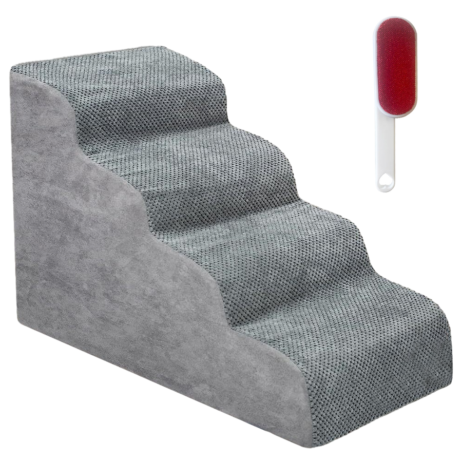 Premium 4-Tier Foam Dog Ramp with Non-Slip Suede Cover - Grey