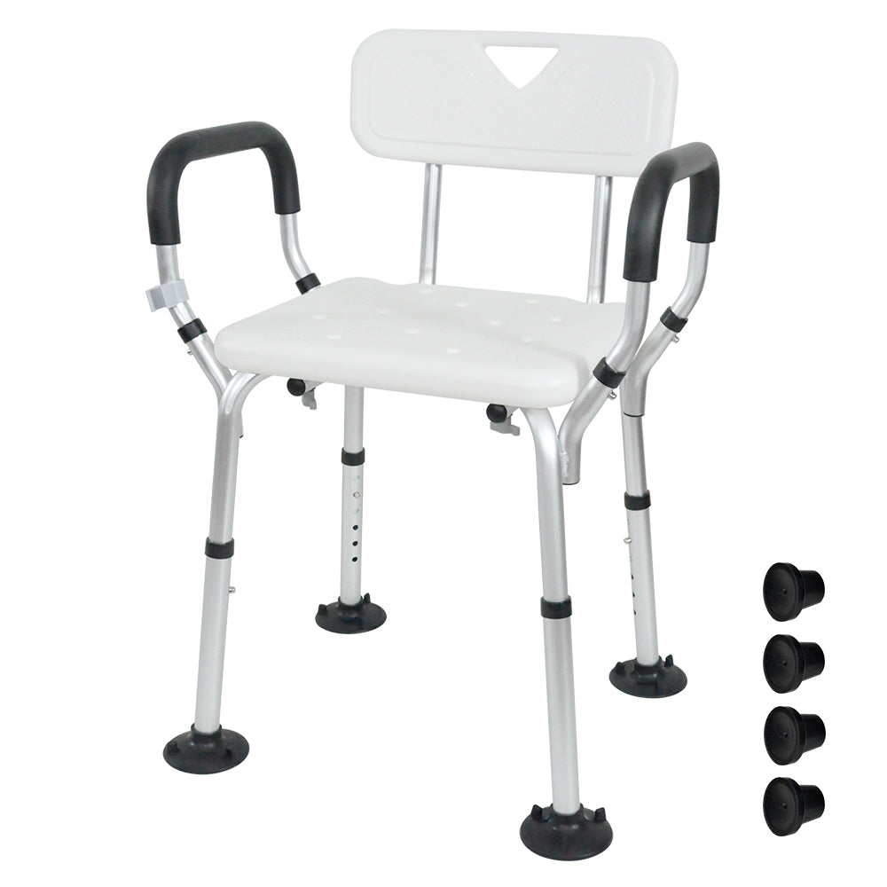 Adjustable Non-Slip Shower Seat with Padded Arms Removable Backrest and Aluminium Frame