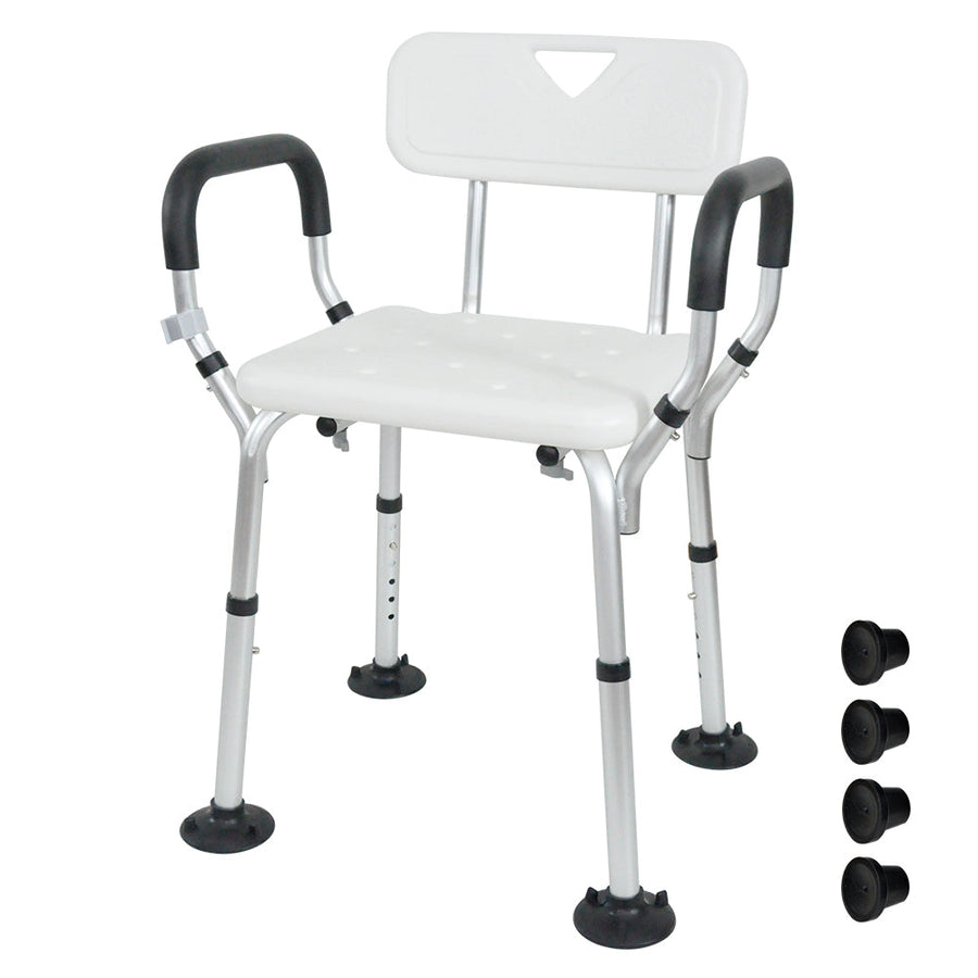 Adjustable Non-Slip Shower Seat with Padded Arms Removable Backrest and Aluminium Frame