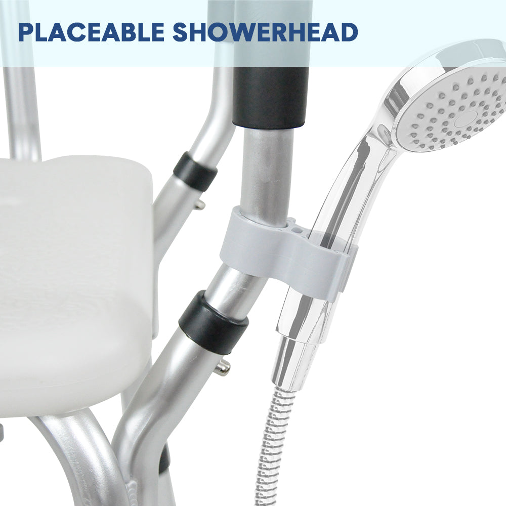 Adjustable Non-Slip Shower Seat with Padded Arms Removable Backrest and Aluminium Frame