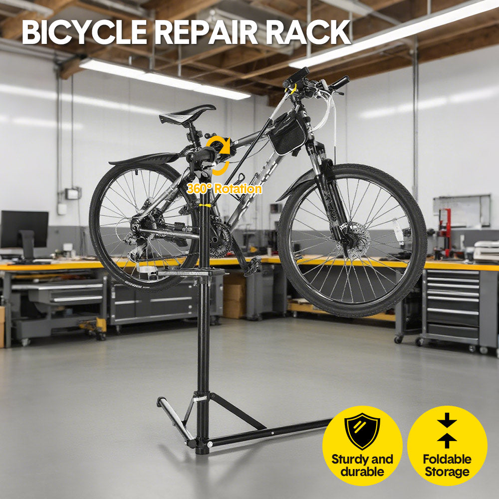 Premium 360° Rotating Bike Repair Rack with Tool Tray - 40-63in