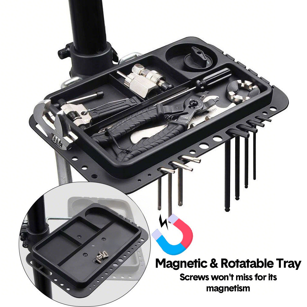 Premium 360° Rotating Bike Repair Rack with Tool Tray - 40-63in