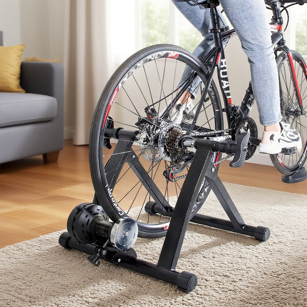 Premium Black Magnetic Indoor Bike Trainer Stand with 6-Level Resistance