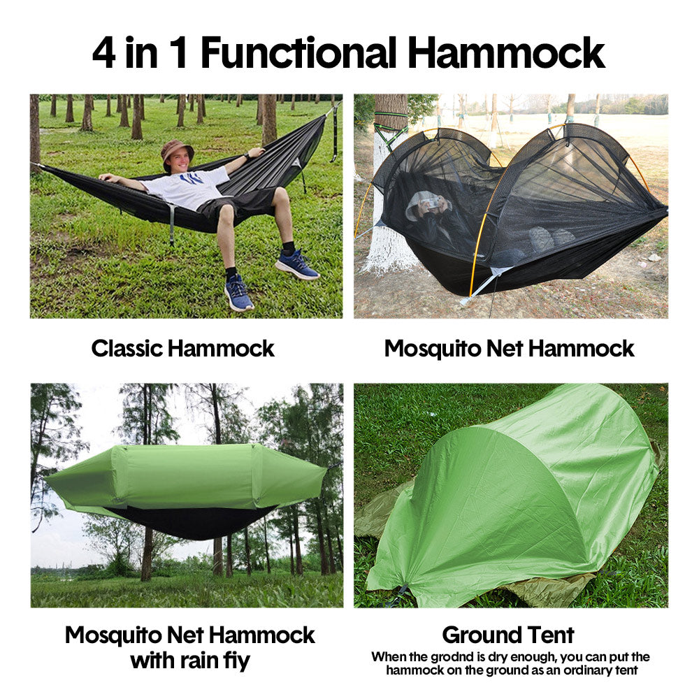 Premium Waterproof Hammock Tent – Green 270 x 140cm with Mosquito Net