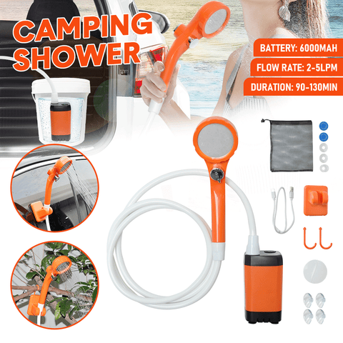 Premium Portable Camping Shower with Digital Display - Orange