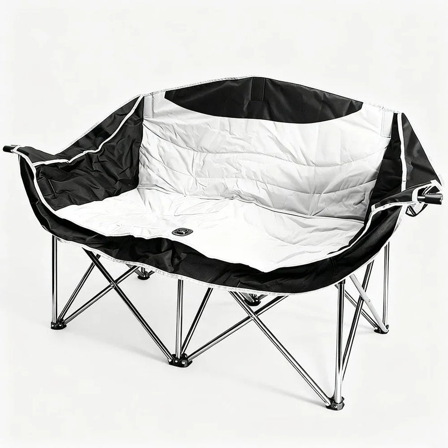 Alston Double Camping Chair Folding Outdoor Couch White with Cup Holders