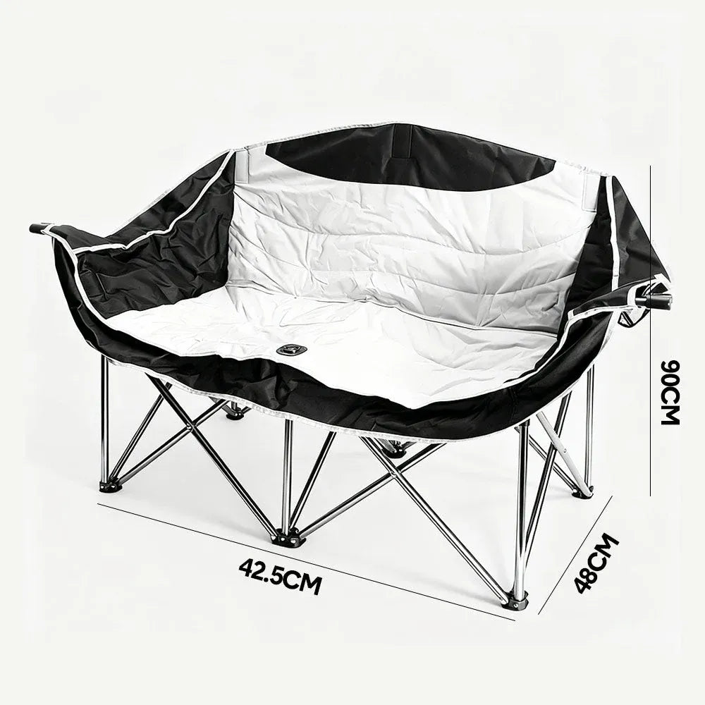 Alston Double Camping Chair Folding Outdoor Couch White with Cup Holders