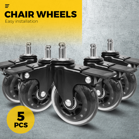 5 Pcs Office Chair Caster Wheels 360 Rotatable Replacement Wheels with Locks