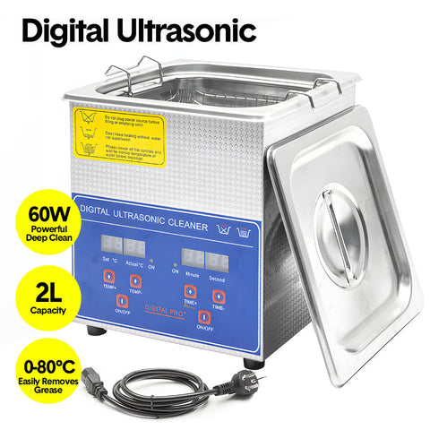 Premium 2L Stainless Steel Ultrasonic Cleaner with Digital Timer and Heater
