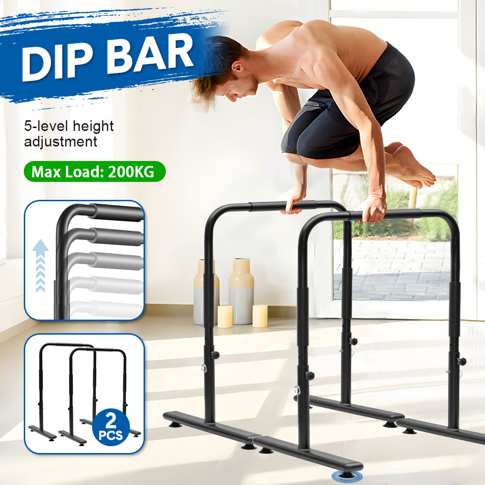 Premium Black Adjustable Dip Bars Set with 200kg Capacity