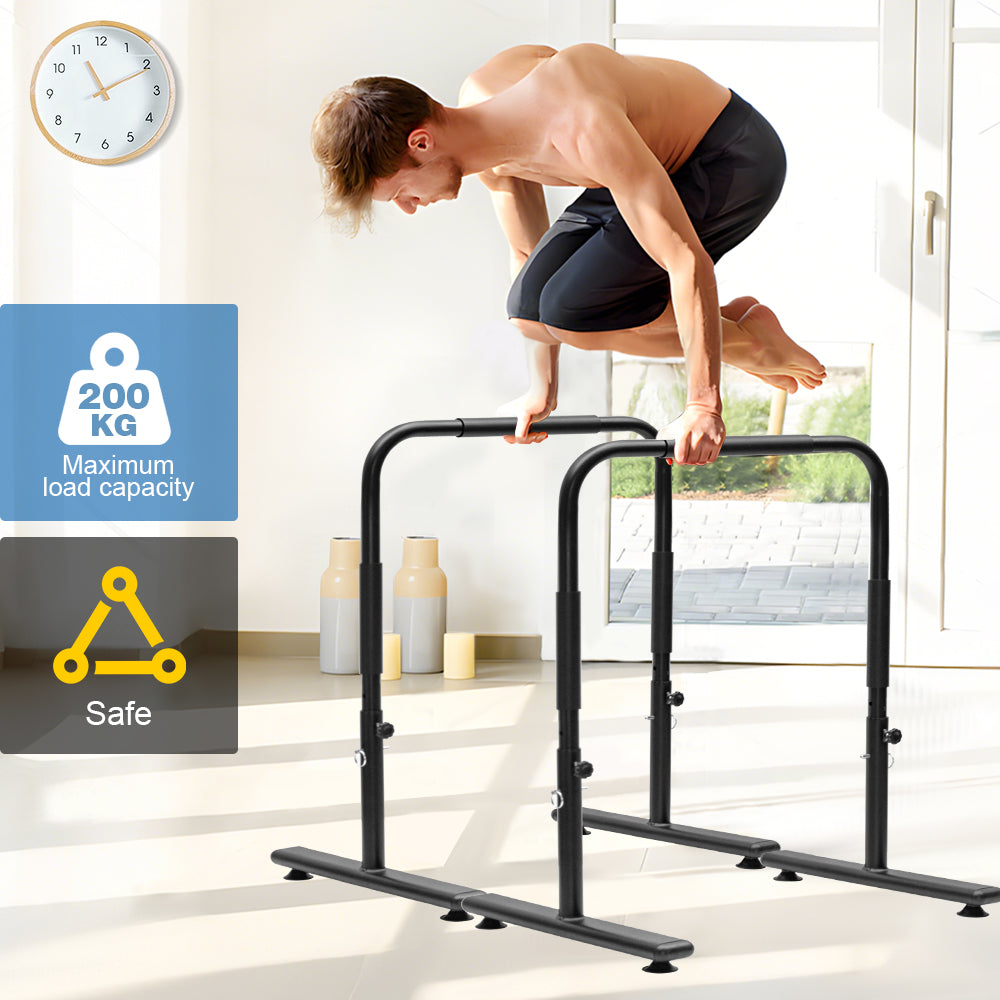 Premium Black Adjustable Dip Bars Set with 200kg Capacity
