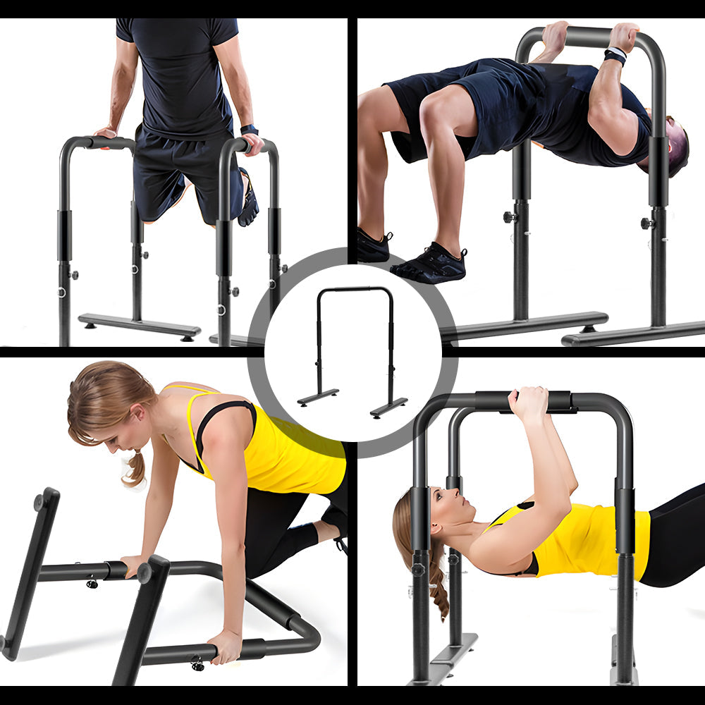 Premium Black Adjustable Dip Bars Set with 200kg Capacity