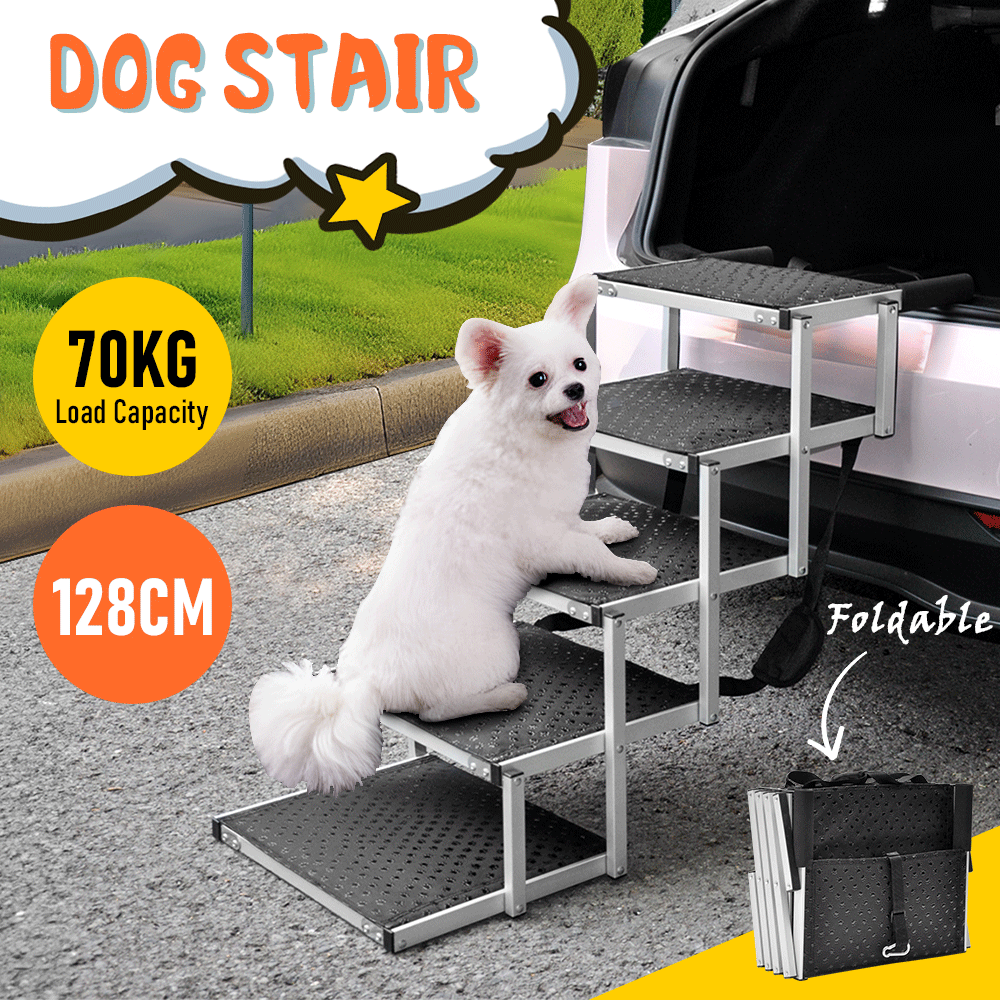 Premium Folding 5-Step Dog Stair Aluminium Ramp - 70kg Load