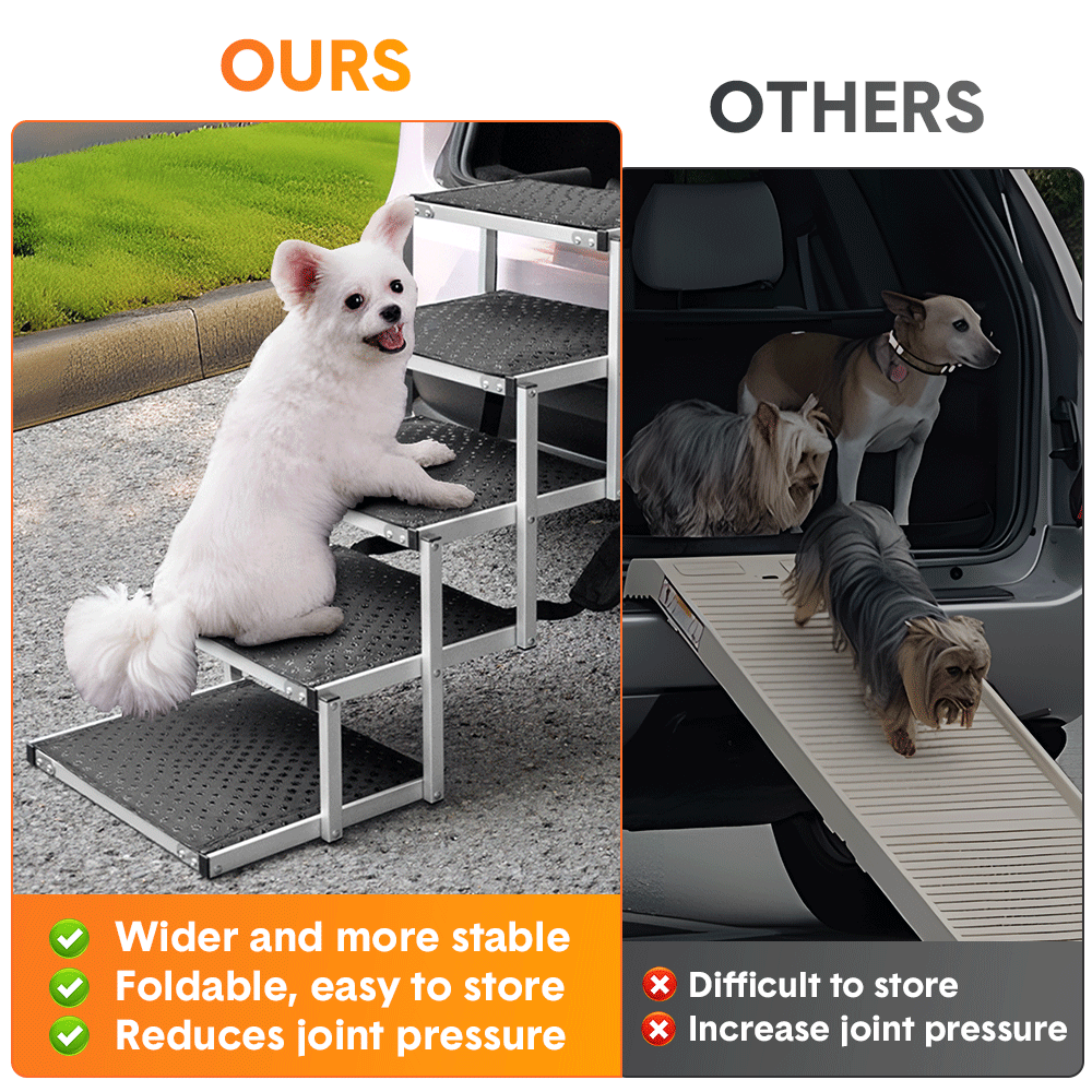 Premium Folding 5-Step Dog Stair Aluminium Ramp - 70kg Load