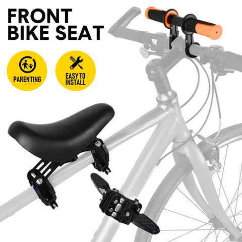 Premium Black 3-in-1 Kids Front Bike Seat with Handlebar & Foot Pedal