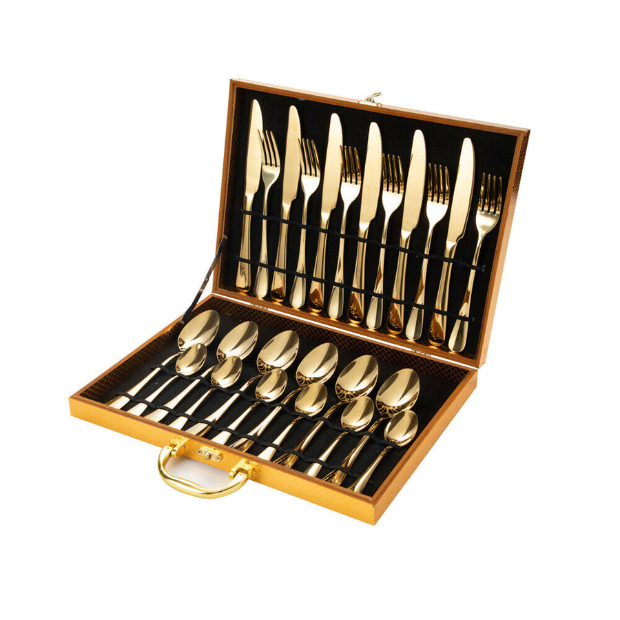 Premium Gold Stainless Steel Cutlery Set – 24 Piece with Carry Box