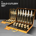 Premium Gold Stainless Steel Cutlery Set – 24 Piece with Carry Box