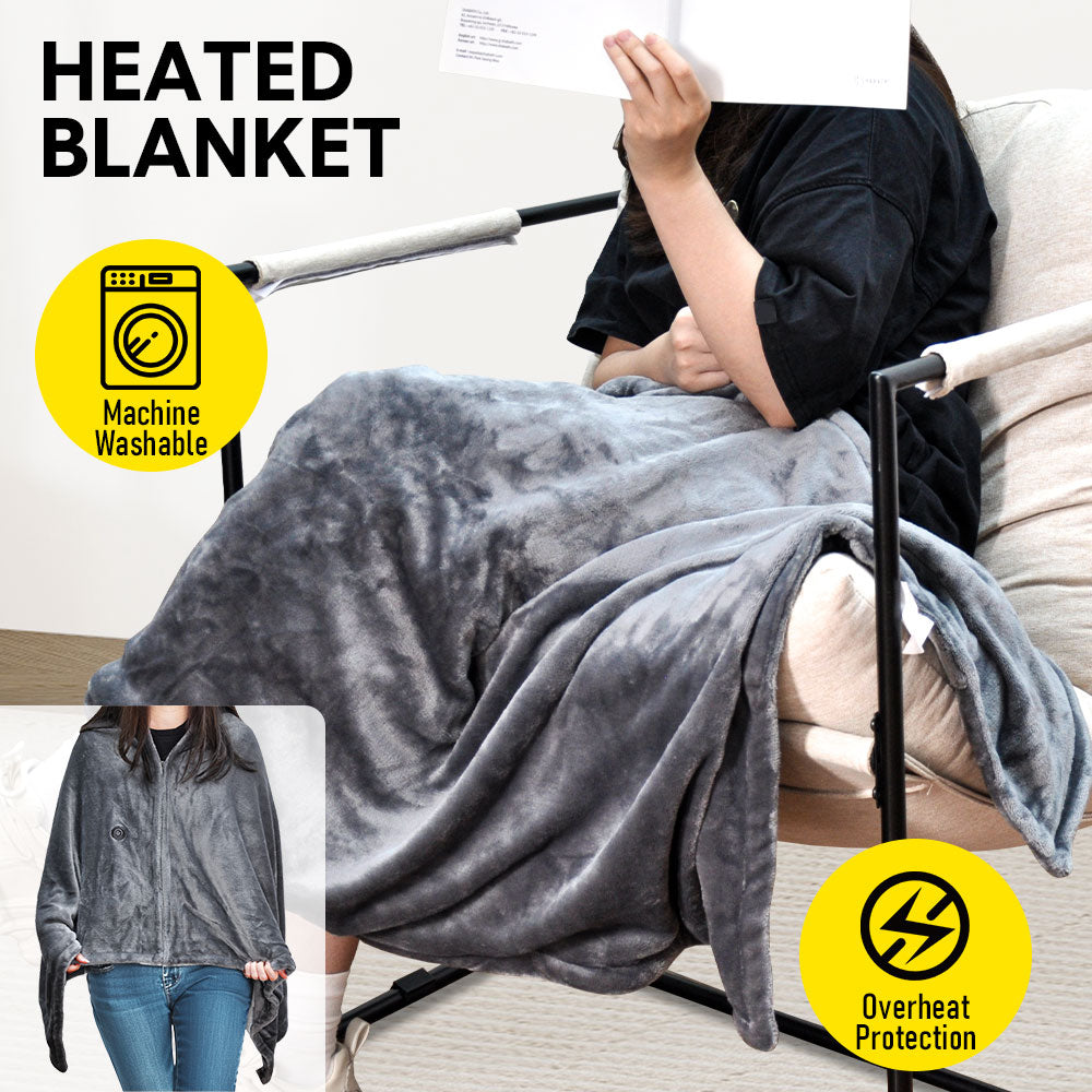 Premium USB Heated Blanket Shawl – Grey 150 x 80cm, 3 Heat Settings