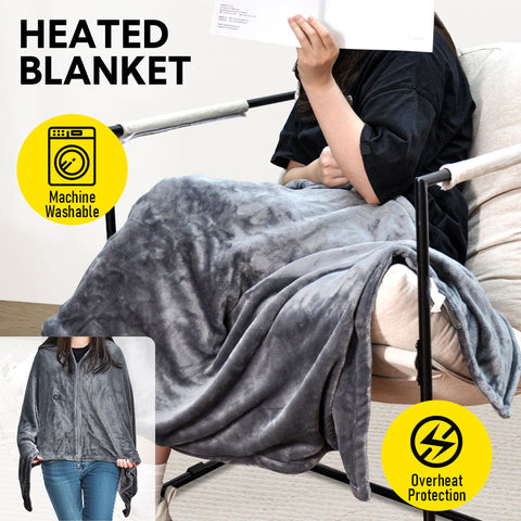 Premium USB Heated Blanket Shawl – Grey 150 x 80cm, 3 Heat Settings