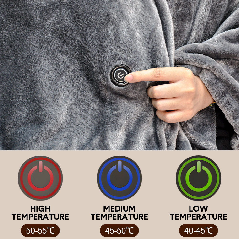 Premium USB Heated Blanket Shawl – Grey 150 x 80cm, 3 Heat Settings