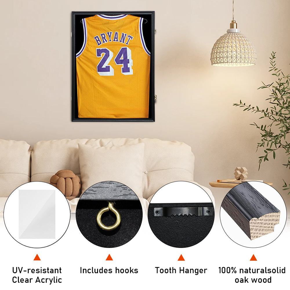 Premium Black Lockable Jersey Display Frame with UV Protection Acrylic
