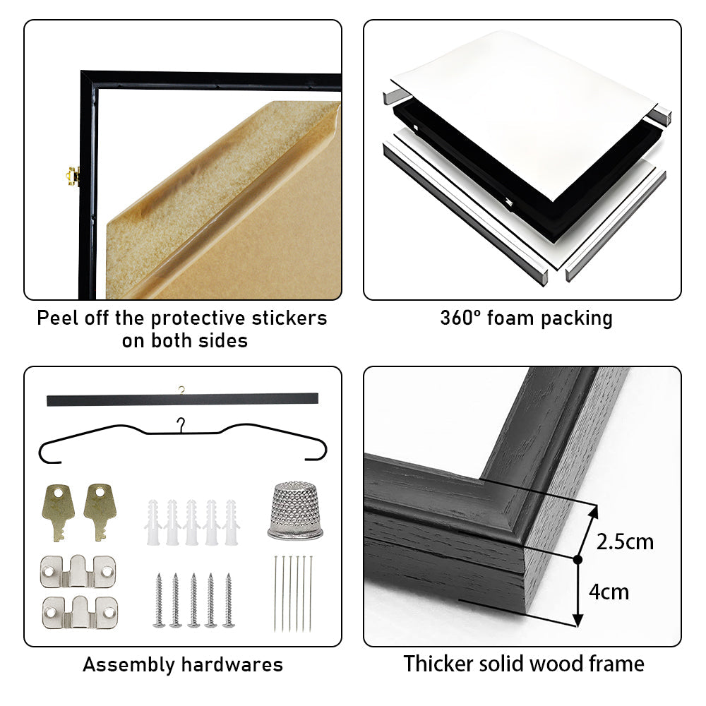 Premium Black Lockable Jersey Display Frame with UV Protection Acrylic