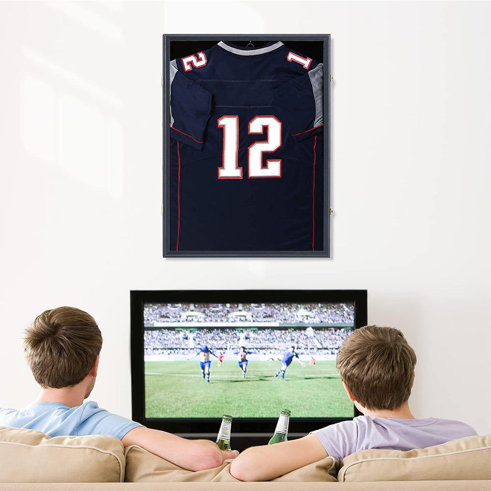 Premium Black Lockable Jersey Display Frame with UV Protection Acrylic